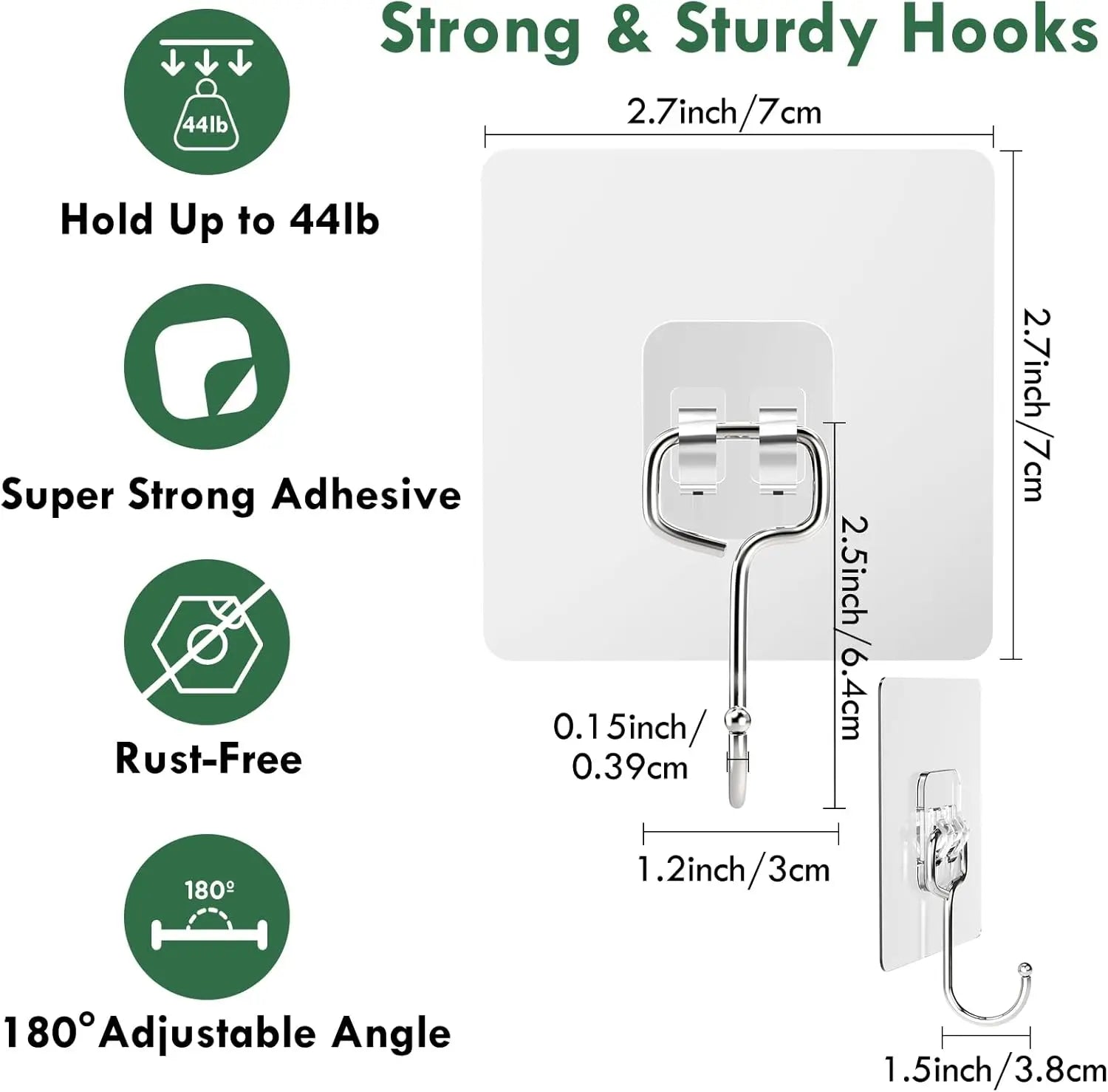 Big Size Hook Self-Adhesive PVC & Stainless Steel Transparent Multi-Purpose Wall Holder Door Rack Kitchen Storage Organizer Home