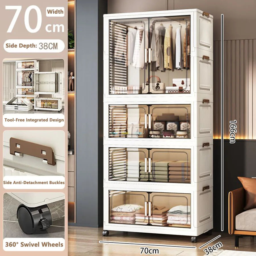 Folding Storage Cabinet Multi-Scene White/Black/Gray Home Office Kitchen Bathroom Multi-Functional Organizer with Doors