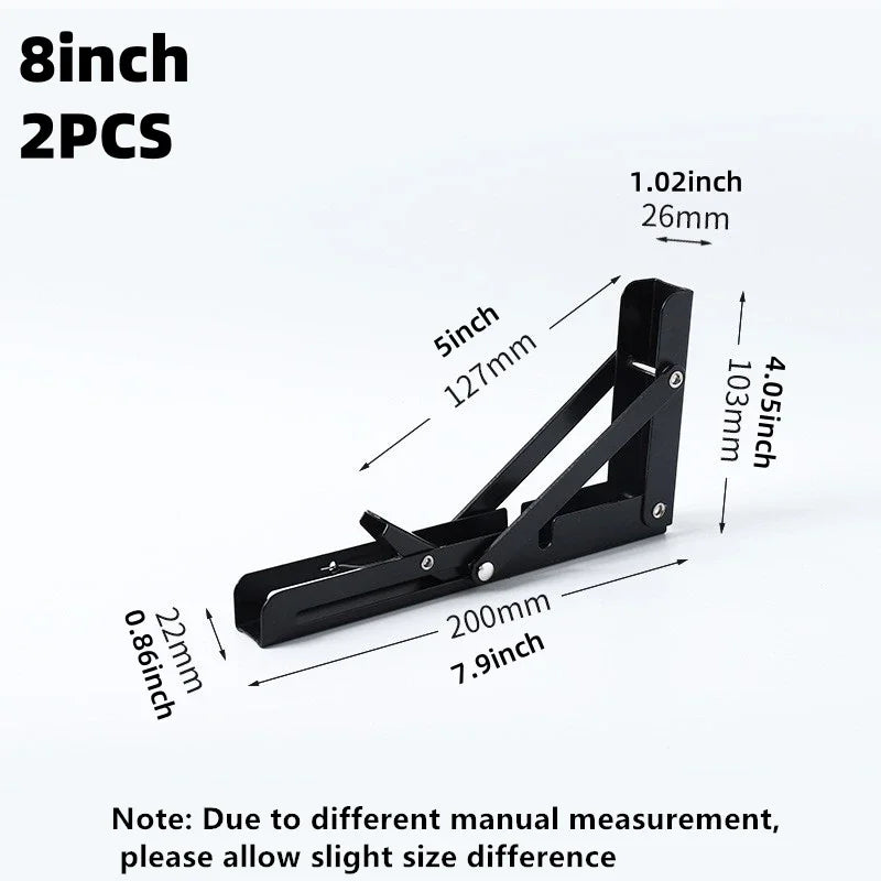 2PCS Heavy Duty Triangle Folding Angle Shelf Bracket Stainless Steel Collapsible Shelf Bracket for Table Work Bench Wall Mounted