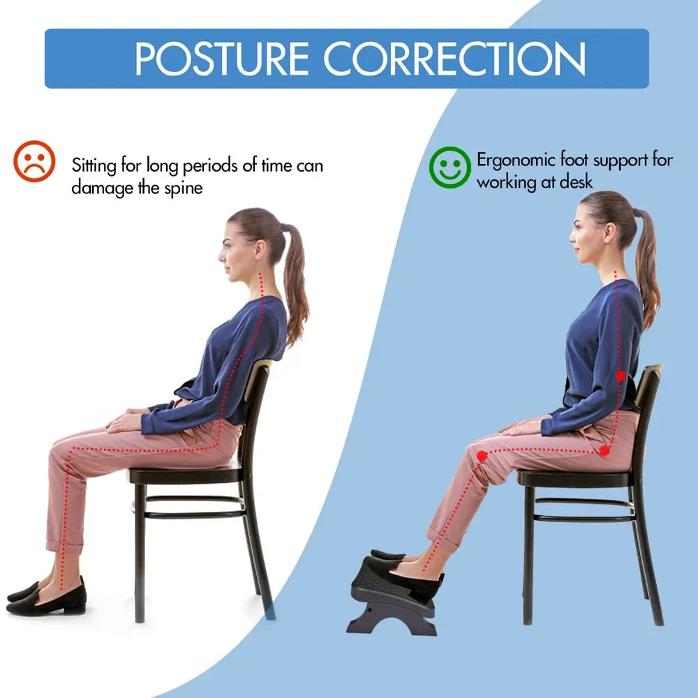 Ergonomic Under Desk Footrest with Massage Rollers120Lbs Capacity, Adjustable Height, Pain Relief for Office & Home