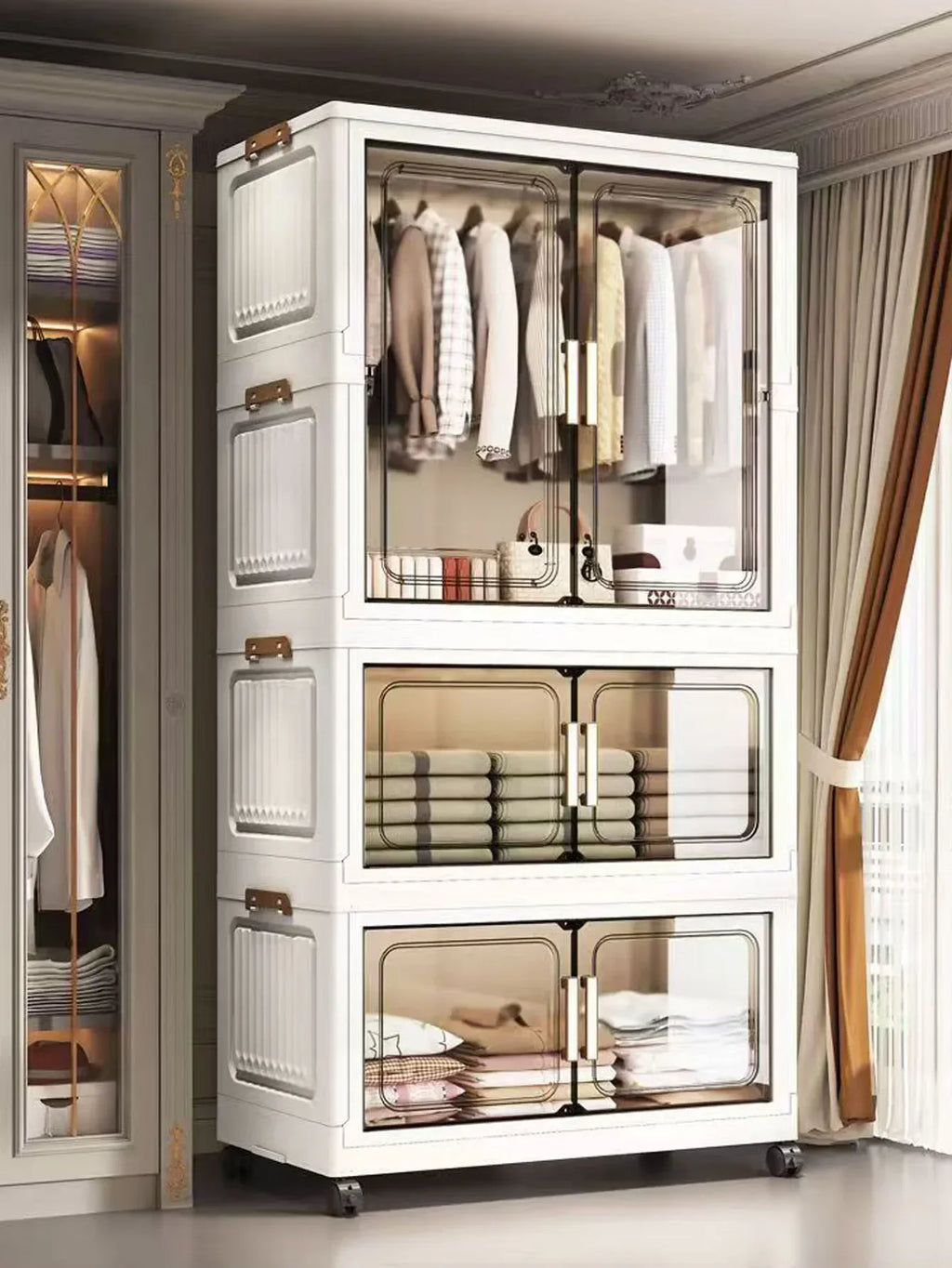 Folding Storage Cabinet Multi-Scene White/Black/Gray Home Office Kitchen Bathroom Multi-Functional Organizer with Doors