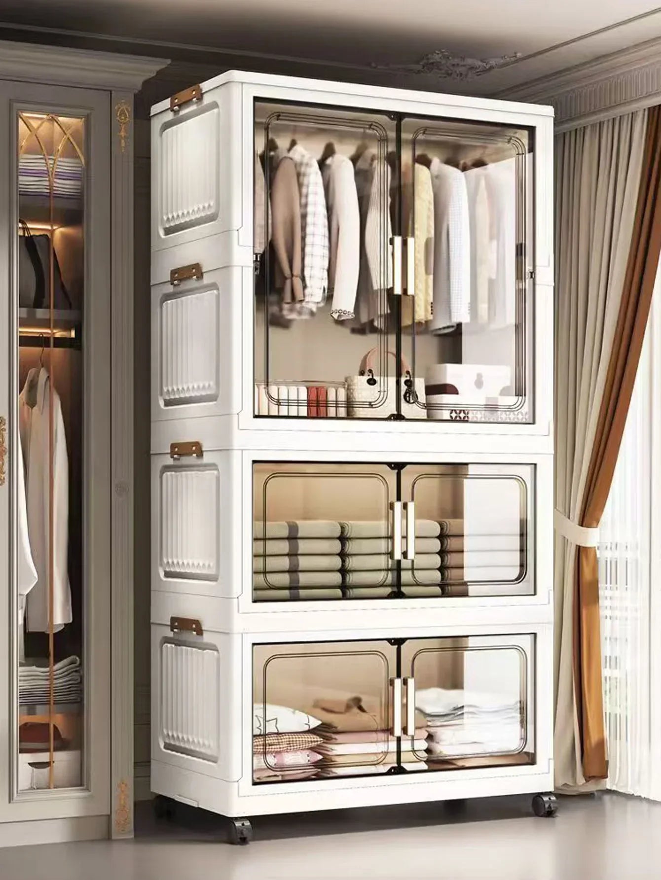 Folding Storage Cabinet Multi-Scene White/Black/Gray Home Office Kitchen Bathroom Multi-Functional Organizer with Doors