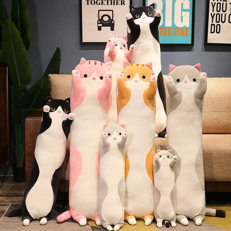 Cute Cat Plush Body Pillows Cartoon Long Strip Stuffed Throw Pillow Sofa Bedroom Back Cushion Home Decoration Exquisite Gifts