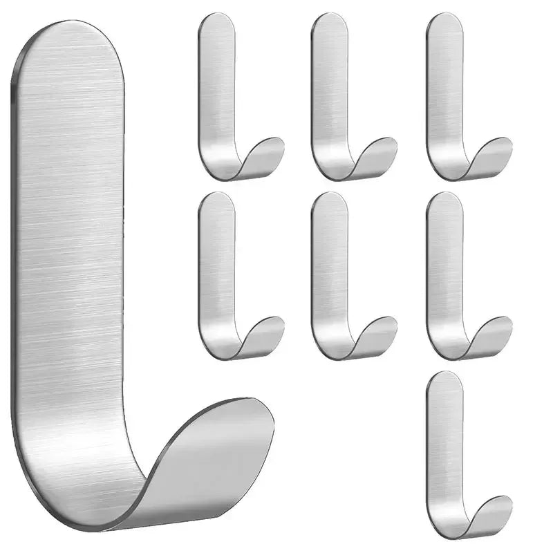 4Pcs Wall Hook Kitchen Adhesive Hooks Metal Stainless Steel Wall Hooks Utility J Hook Key Holder Self Adhesive for Shower