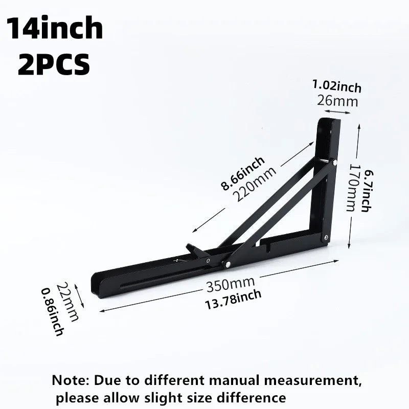 2PCS Heavy Duty Triangle Folding Angle Shelf Bracket Stainless Steel Collapsible Shelf Bracket for Table Work Bench Wall Mounted