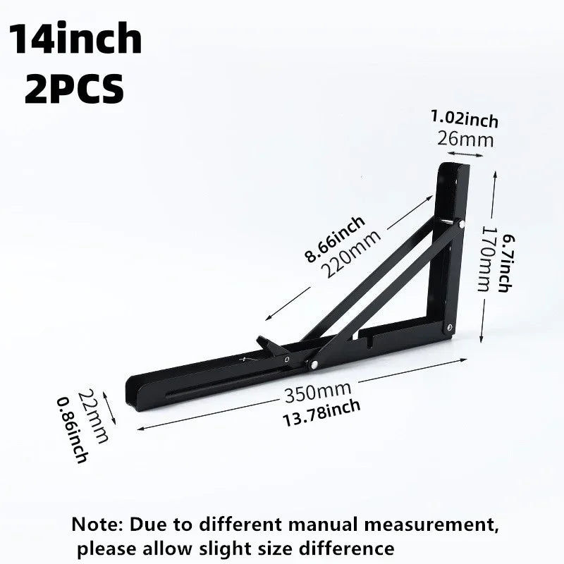 2PCS Heavy Duty Stainless Steel Triangle Folding Shelf Brackets – Wall Mounted Collapsible Angle Bracket for Table, Workbench