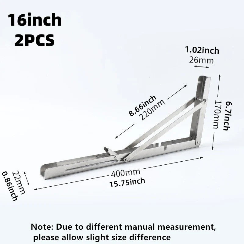 2Pcs Triangle Folding Angle Shelf Bracket Heavy Duty Stainless Steel Collapsible Shelf Bracket for Table Work Bench Wall Mounted