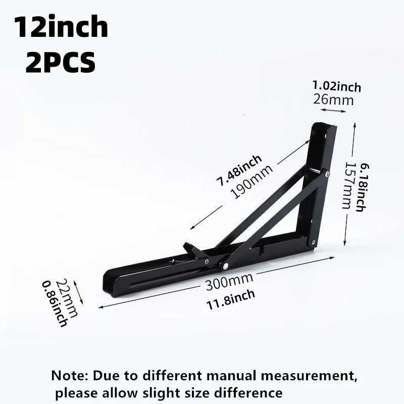 2PCS Heavy Duty Triangle Folding Angle Shelf Bracket Stainless Steel Collapsible Shelf Bracket for Table Work Bench Wall Mounted