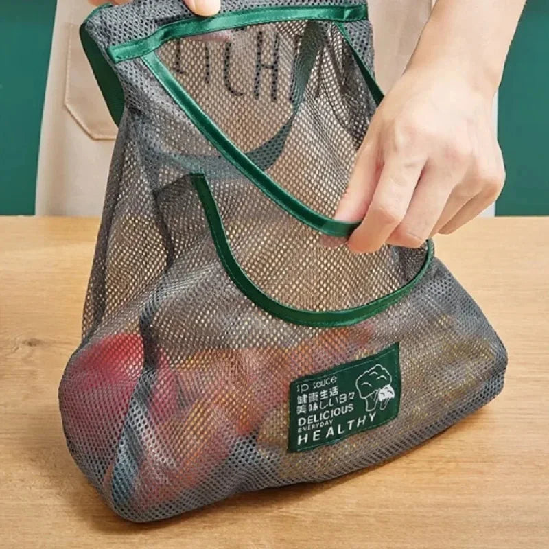 Reusable Mesh Storage Bags for Kitchen, Hanging Fruit Vegetable Organizer for Ginger Garlic Onion Potato